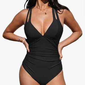 CUPSHE Tummy Control Deep V Neck Women's One Piece Swimsuit
